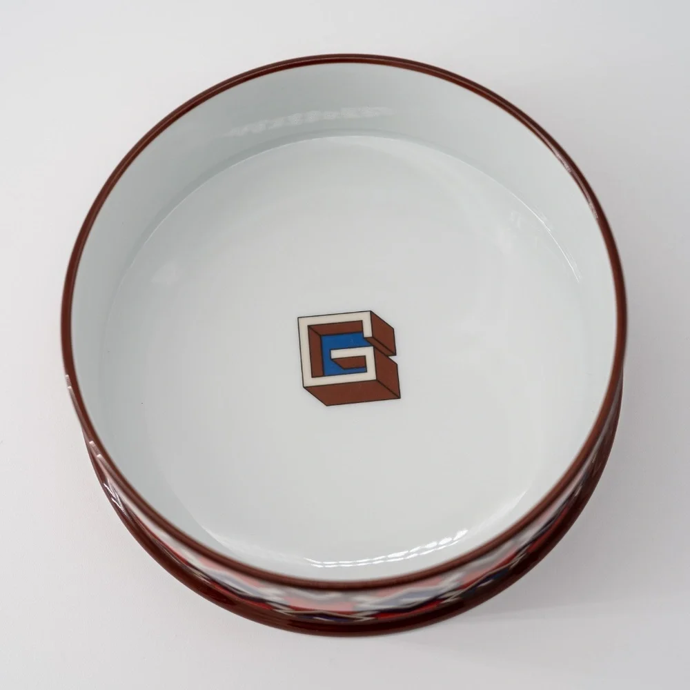 Gucci Dog Bowl Geometric G Water Food Porcelain Red Blue